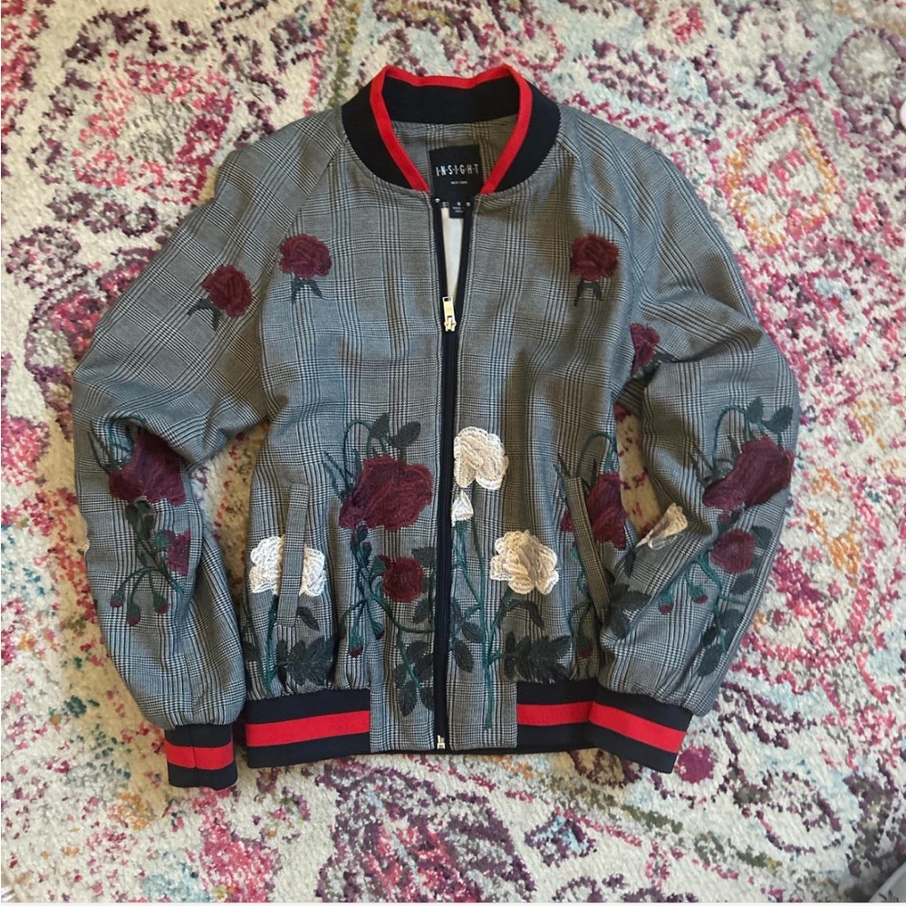 Insight Plaid Floral Bomber Jacket